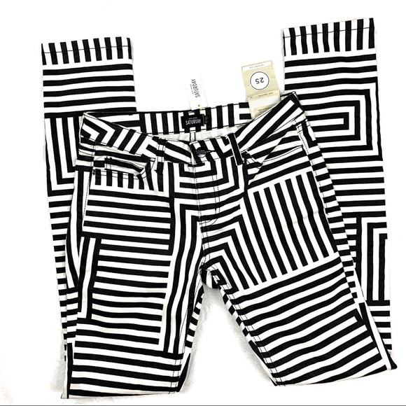 Kate Spade Saturday  White& Black Jeans SZ 25 - Picture 7 of 8